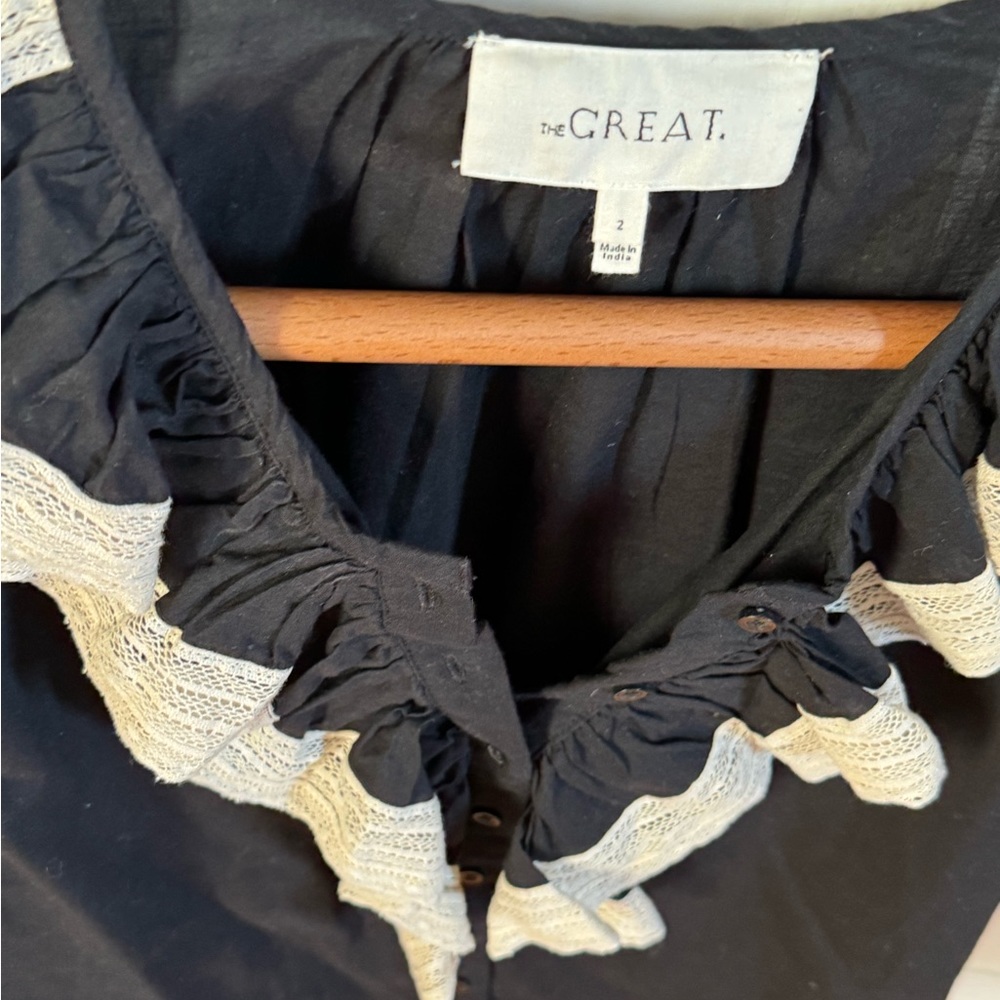 THE GREAT. Black and White Ruffle Blouse - Picture 4 of 4